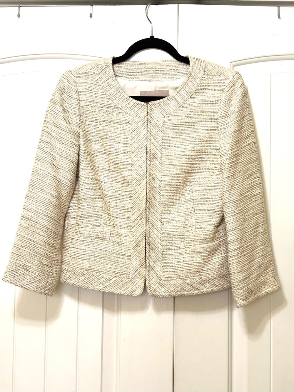 Banana Republic tweed business casual blazer academia preppy cream gold size 8P